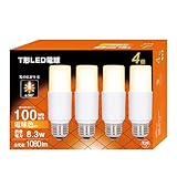LED電球 T形タイプ 口金直径26mm t型 8.3W 100W形相当 電球色相当 1080 lm 高演色 Ra90 広配光タイプ 一般電球 T形タイプ 電球形蛍光灯 断熱材施工器具対応 調光器非対応 風呂場 キッチン 4個セット(電球色, 100W形)