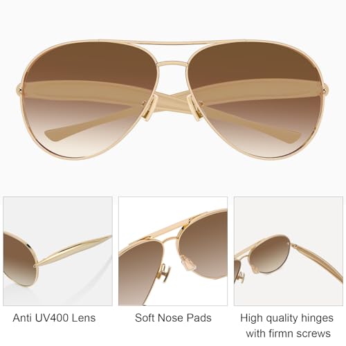 Image of Oversized Aviator Sunglasses For Women 70s Retro 2025 Metal Shades with Gold Streamline Arms