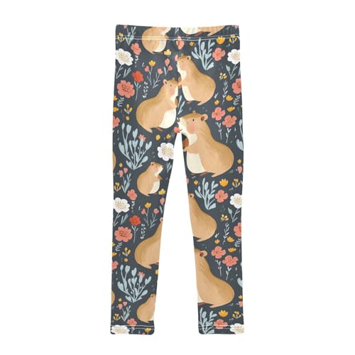 Wusikd Capybaras Flowers Girls' Leggings Toddler Doodles Cute Kids Yoga Pants Dance Active Tights 4T2