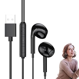 MAIXIANGGUOJI USB Earphones for PC, Headset with Microphone Headphones for Computer, Wired In Ear Earphone with USB Connection for Laptop Business Office Live Broadcast Gaming 8.2 Ft (Black)