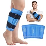 Shin Splint Relief with Compression & Ice Pack for Injury Reusable Leg Ice Pack Wrap Around Calf, FSA Eligible, 360° Full Coverage Hot Cold Therapy Compression Sleeve for Swelling, Knee, Elbow and Arm