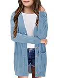 Girls Cardigans Kids Fashion Open Front Long Sleeve Knit Sweaters Outerwear with Pockets 5-14 Years Blue