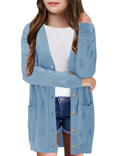 Girls Cardigans Kids Fashion Open Front Long Sleeve Knit Sweaters Outerwear with Pockets 5-14 Years