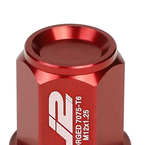 Image of J2 Engineering LN-T7-024-125-RD 20Pcs M12 x 1.25 7075-T6 Aluminum 35mm Close-End Lug Nut w /Socket Adapter (Red)