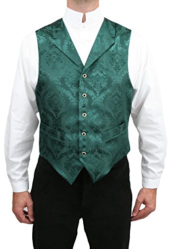 Historical Emporium Men's Satin Jacquard Formal Suit Vest, Victorian Edwardian Tuxedo Dress Waistcoat