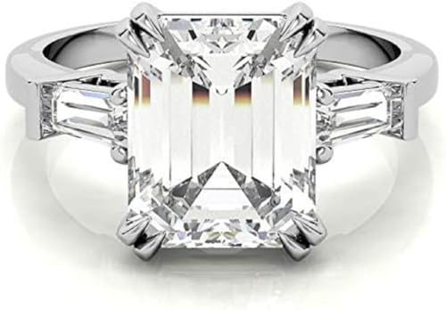 Emerald Moissanite Tapered Baguette Double Claw Prong Engagement Ring, 3.00 Carat Colorless VVS1 Clarity Emerald Cut Moissanite Diamond 925 Sterling Silver Anniversary Ring for Her 6