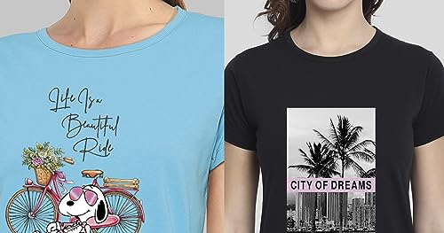 Image of Combo Women's T-Shirts, Cotton Half Sleeves Round-Neck Printed T-Shirt for Girls, & Women Tees (Pack of 2) 960-980-