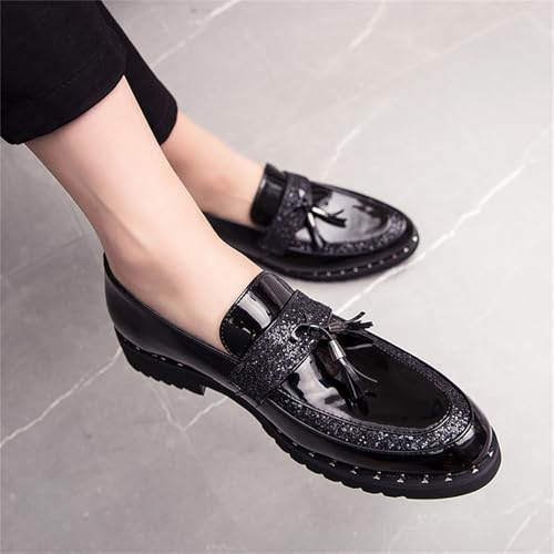 Men's Patent Leather Sequin Tassels Slip On Loafers Fashion Smoking Shoes for Business Wedding Party Formal4
