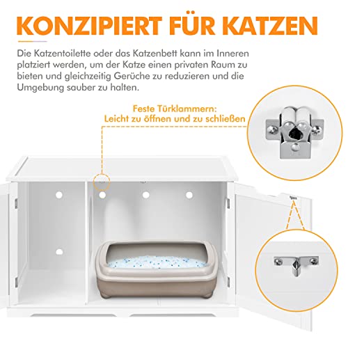 Yaheetech Katzenschrank 95 × 50 × 56 cm Katzenklo katzentoilette XXL mit großem Stauraum, Katzenhaus mit Einzeltür Katzenmöbel Haustier Hunde, Weiß