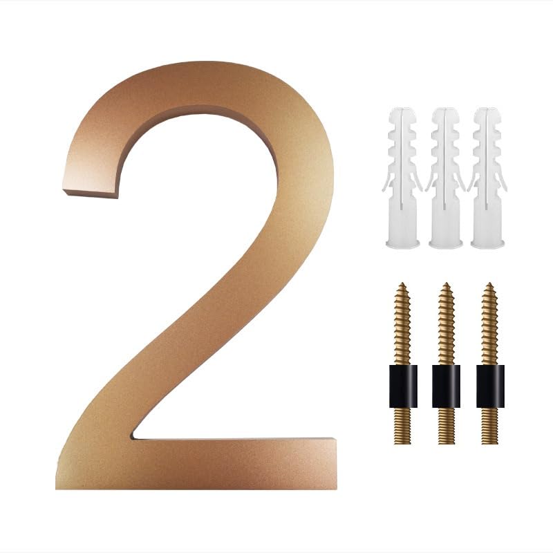 Hausnummer 8 Zoll große schwebende Hausnummern for draußen, 20 cm goldenes Adressschild, Hausnummern-Deko mit Nagel-Kits 0-9 ABCD Hausnummernschild(No. 2)
