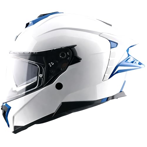Image of Axor Brutale Corsa Helmet - Dual Spoiler | ECE 22.06, ISI & DOT Certified | Race-Ready Fit with D-Ring & UV-Protected Visor-White Blue, Size:M