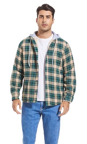 Image of Men's Cotton Plaid Shirt Jacket Fleece Flannel Sherpa Button Down