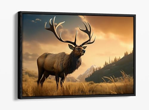 Élan dans la nature sauvage : habillez un mur vide avec ce grand tableau à cadre noir