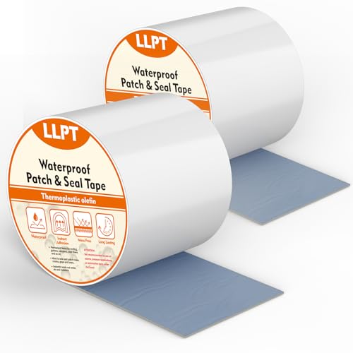Image of LLPT Waterproof Patch and Seal Tape 4 inch x 13 Ft 2 Pack, White | Strong Adhesion, Backing Permanent Bond, Weatherproof & UV Resistant, Instant Seals for Leak Cracks Gaps Holes Tears Repair