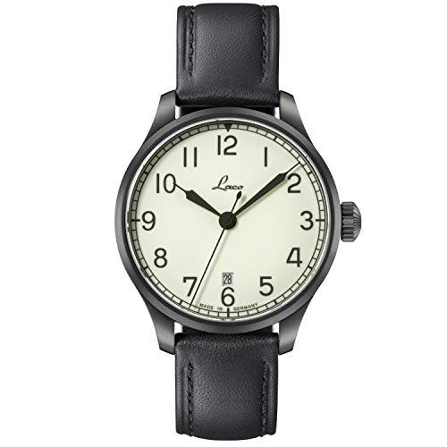 LACO Marineuhr Casablanca, dames en heren polshorloge, zwart lederen band, saffierglas, Ø 39 mm, Miyota 821 A automatisch, incl. etui - 862115