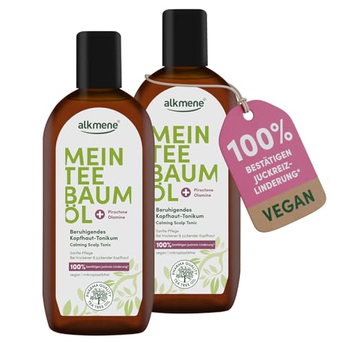 alkmene Teebaumöl Kopfhaut Tonikum Juckreiz Linderung 100% bestätigt 2x 250 ml - beruhigendes Haarwasser bei trockener & juckender Kopfhaut - naturreines Teebaumöl, vegan & klimaneutral