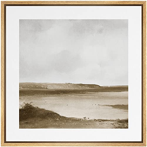 Signwin Framed Canvas Print Wall Art Aerial View Cloudy Stormy Desert Landscape Nature Wilderness Illustrations Fine Art Farmhouse/Country Minimal For Living Room, Bedroom, Office - 16"X16" Natural #TOP9