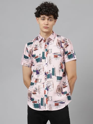 Image of LookMark Men's Trendy Cotton Blend Spread Collar Half Sleeve Printed Shirt||Printed Party Shirt for Men||AZ-LM-P1-PRINTED Shirt Dean-Parent