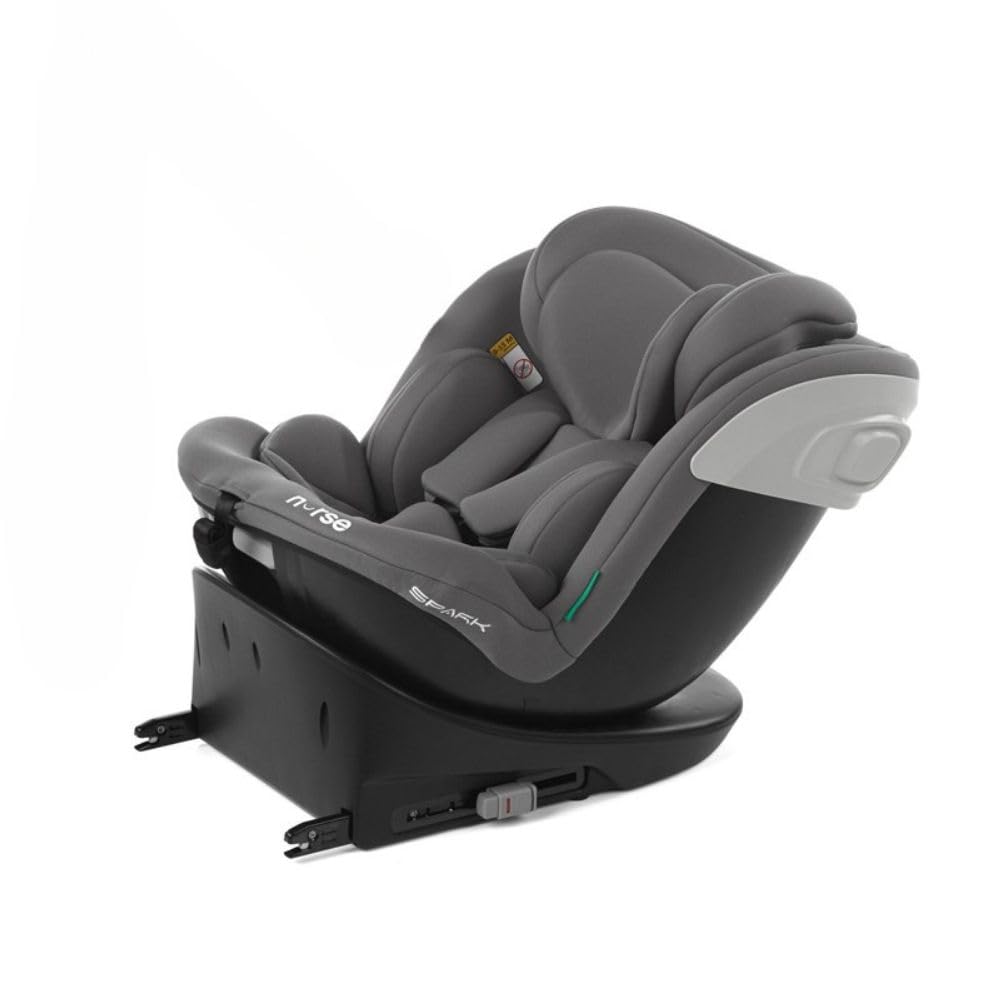 Nurse Spark, Silla Coche Bebé iSize, 40 a 150 cm, de 0 a 12 Años, Isofix, Top Tether, Giratoria 360, Posición de Carga, 13 Posiciones, Color Gris Storm, Spark i-Size