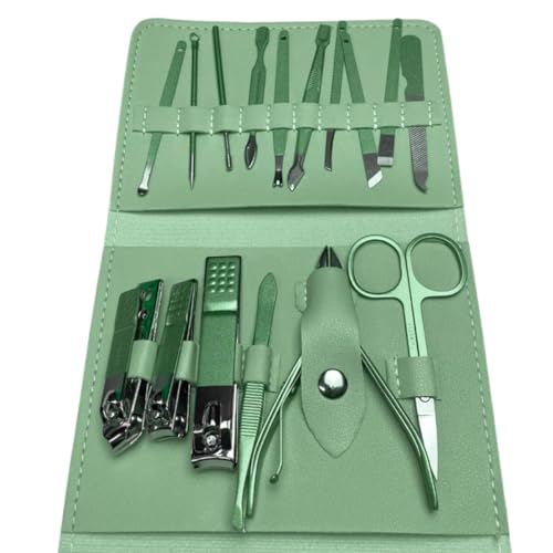 Kit Manicure e Pedicure Profissional 16 Peças Aço Inox Verde