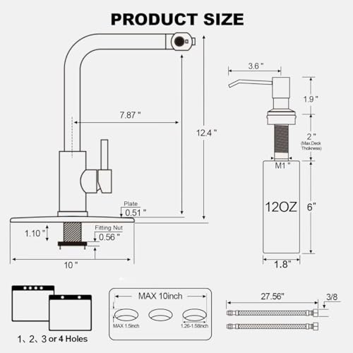 AVSIILE Brushed Nickel Kitchen Faucets with Pull Down Sprayer & Soap Dispenser, Single Hole & Handle, Pull Out Tap, Waterfall Stainless Steel Sink Faucet for Farmhouse Camper Laundry Rv Bar