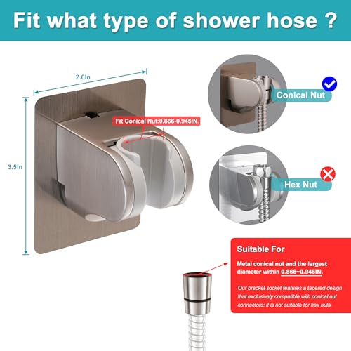 Image of GwernKB Shower Head Holder Strong Adhesive No Drilling Wall Mount Adjustable Handheld Showerhead Bracket for RV Kids Bathroom Shower,Fix Firmly and Use Conveniently (Brushed Nickle, 1)