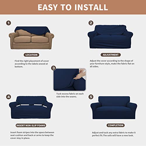 Image of Easy-Going 100% Waterproof Couch Cover, 3 Cushion Couch Slipcover for Sofa | Leakproof Sofa Cover, Stretch Jacquard Furniture Protector Against Stain Spill from Kids, Pets, Dog (Sofa, Navy)