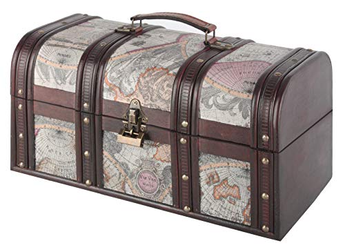 Bingo-Shop Schatztruhe Schatzkiste Holz 37,5 x 20 x 19cm Mit Deckel Verschluss Piratenkiste Geschenk-Box Verschließbar Aufbewahrungsbox Holztruhe Geldtruhe Vintage-Look