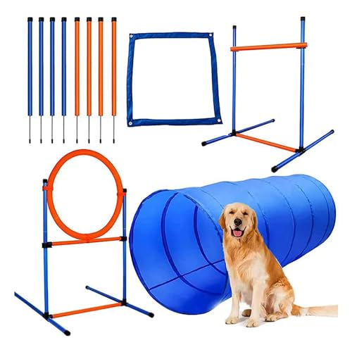 VGVG犬のアジリティトレーニング器具セット、ハードル、ブラインド、標準トンネルとウィーブポール、簡単なキャリーケース付きのプレミアムドッグアジリティエクササイズセット (用犬トレーニングセット 009-1)