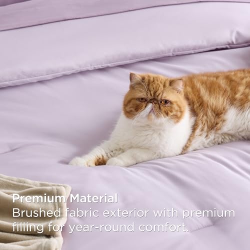 Image of Bedsure Twin Comforter Set Grayish Purple, 6 Pieces Prewashed Twin Size Bed in a Bag with Soft Fleece Bed Blanket, Down Alternative Bedding Set for All Seasons, Sheets, Pillowcase & Sham