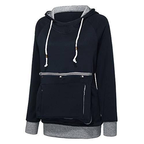 Alueeu Damen Hoodie mit Katzentasche, Kapuzenpullover Jumper mit Katzen Hund Tasche Langarm Sweatshirt mit Kapuze Kapuzenpulli mit Kängurutasche Atmungsaktive Top Herbst Winter Hoody