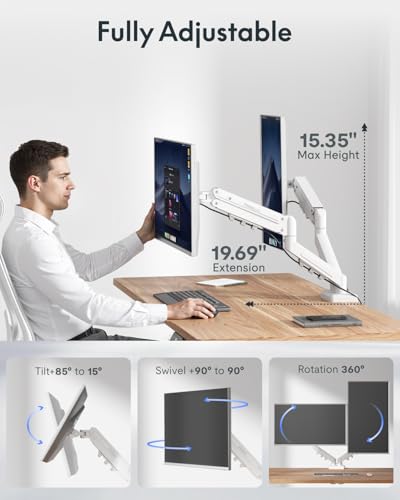 Image of Flexispot Dual Monitor Arm, 17-32 Inch Monitor Mount up to 19.84 lbs, Fast Install VESA Mount for Home Office Gaming, Full Adjustable Gas Spring with C-Clamp and Grommet Base, White