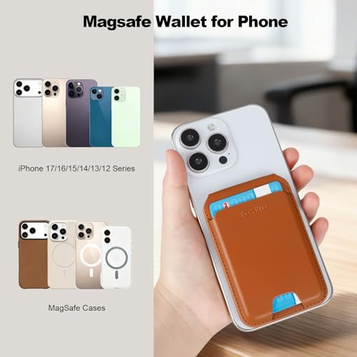 Image of Men's Magnetic Leather Wallet, MagSafe RFID Card Holder with Stand Brown