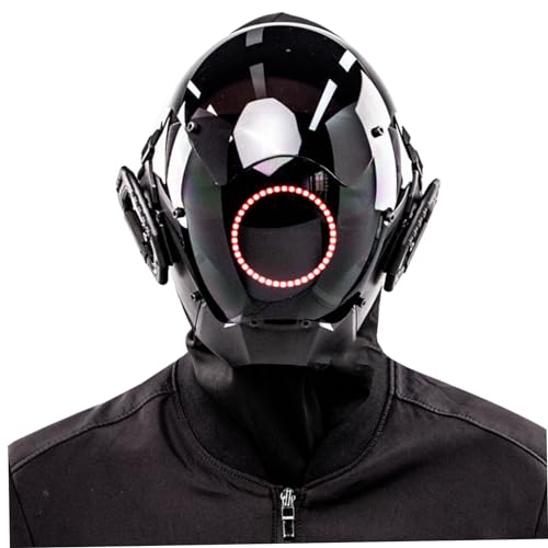 MOUNTTU Cyber Mask Punk Mask with Round LED Futuristic for Men Women Pc Helmet with Face Cyber for Cosplay Party Halloween Music Festival