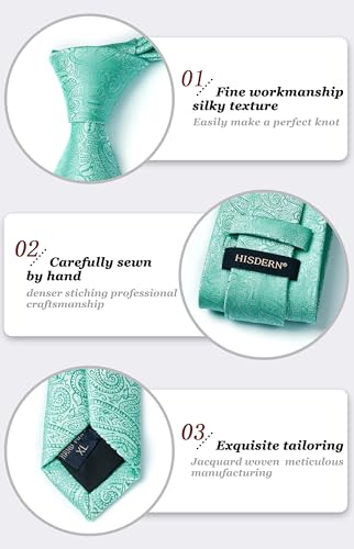 Image of HISDERN Extra Long Ties for Men Classic Floral Tie and Pocket Square Elegant Silk Necktie Handkerchief Set Wedding Party