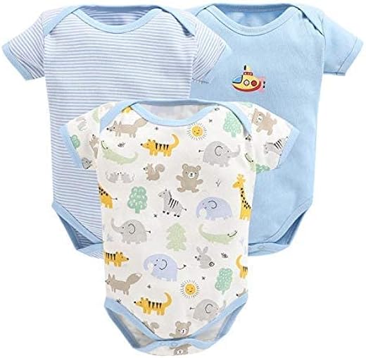 POOJA BABY Cotton Baby Bodysuit Short Sleeve Half Romper Pack of 3 Soft & Comfortable for Kids Pack of 3