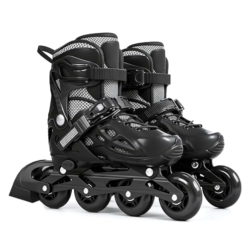 Eacam Patines en Línea Patines de Ruedas Ajustables de Ruedas Iluminados Todas Las Se Iluminan Rodamientos ABEC 7 Ajustables 4 Tamaños con Marco Aleación A (Negro M)