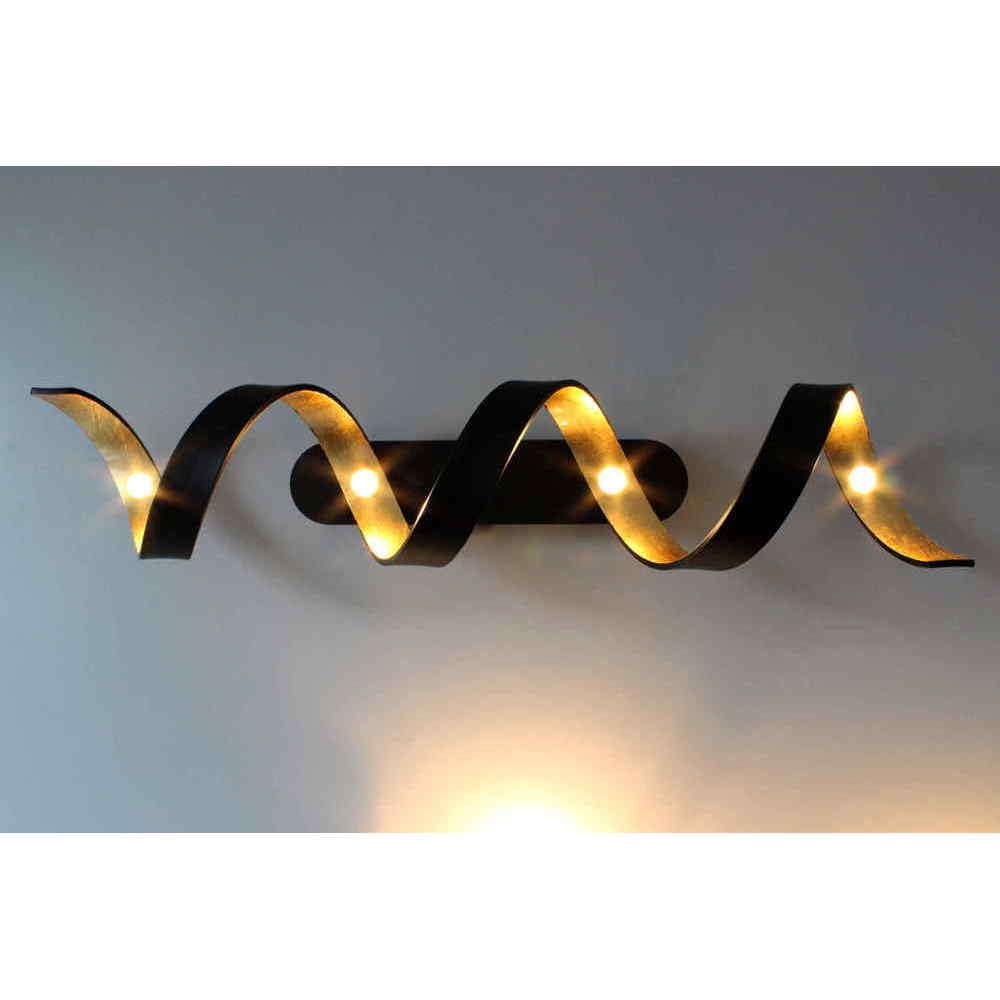 LED Deckenleuchte Helix, längliche Deckenlampe aus Metall in Schwarz/Gold, 20 Watt, 1800 Lumen,Wohnzimmerlampe, Lichtfarbe 3000 Kelvin (warmweiß), in 3 Stufen per Zimmerschalter dimmbar