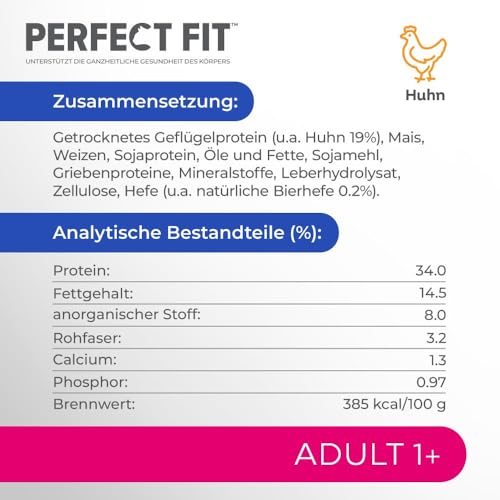 PERFECT FIT Adult Trockenfutter für erwachsene Katzen ab 1 Jahr - Huhn, 7 kg (1 Beutel)