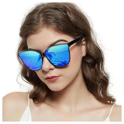 LVIOE Cat Eyes Mirrored Sunglasses for Women, Polarized Oversized Fashion Vintage Eyewear for Driving Fishing UV400 Protection (Black1, Blue)