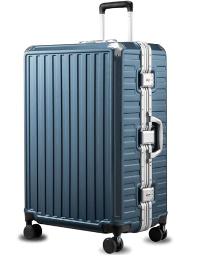 Image of LUGGEX Checked Suitcase with Spinner Wheels, 8010S Aluminum Frame Zipperless Polycarbonate Hard Shell Suitcase (ZX-Core, Blue, 28 Inch)