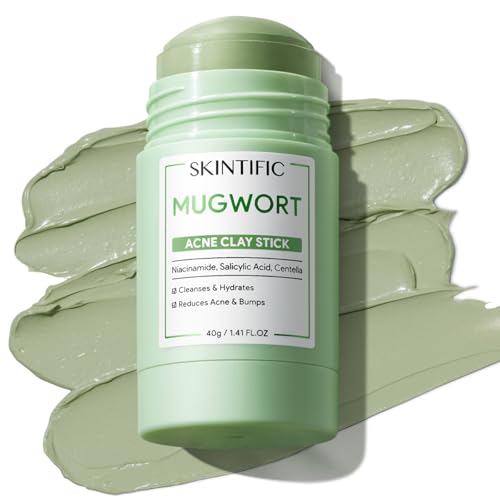 SKINTIFIC Mugwort Clay Stick Mask for Face, Redness Soothing & Breakout Control with Centella and Salicylic Acid, Gentle Exfoliating, Vegan Skincare, Wash-Off Facial Mud Mask