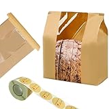 NOONEAST Paquete de 200 bolsas grandes de papel kraft para pan casero, bolsas de masa madre de 14 x 8.3 x 3.5 pulgadas con cierre de pestaña de estaño, bolsa de panadería transparente para ventana