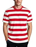 Zengjo Striped Shirt Mens Short Sleeve Cotton Stretch T-Shirts Stripes(Red White,M)