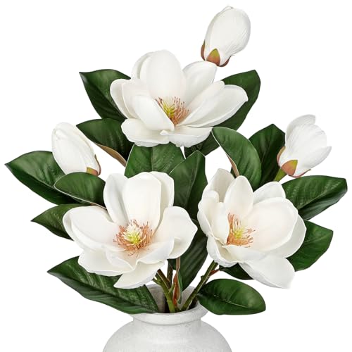 Nature Crafted 3 Stems Artificial Magnolia Flowers, Real Touch 29 inch Faux White Magnolia Flower Long Stem for Home Office Wedding Floral Arrangement Table Centerpiece Decor by Nature Crafted - Used condition - US$21.19