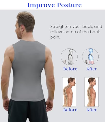 Image of Compression Shirt Men Slimming Body Shaper Vest Crewneck Workout Tank Top | Tummy Control Undershirts, Gynecomastia Compression Shirts, Back Support, Sleeveless Muscle Shirts, Shaping Tank Top