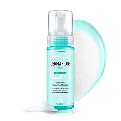 Image of Dermafique Acne Avert Cleansing Mousse Foaming Face Wash, 150 ml for Acne Prone Skin, Suits Oily Dry Skin with Salicylic acid - Paraben-Free, SLES-free - Cleanses Pores, Clears Out Excess Sebum