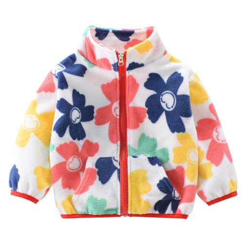Girls Fleece Jacket Trendy Cute Floral Pattern Mock Jackets Fuzzy Lightweight Warm Soft Winter Fall Kids Outerwear