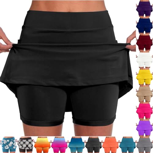 Angxiwan 2 In 1 Running Shorts Women Plus Size High Rise Waisted Tennis Skorts Stretchy Athletic Pleated Skirts Inner Legging Shorts Golf Yoga Running Skirts Skorts Workout Sports Skorts Clearance
