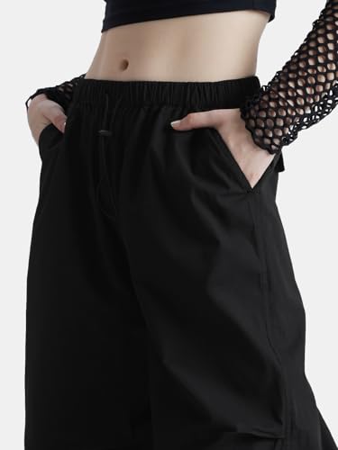 Image of The Souled Store Ink Black Women and Girls Elasticated Toggled Cotton Parachute Pants